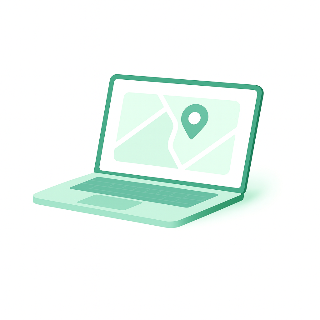 Laptop showing a map with a rental location